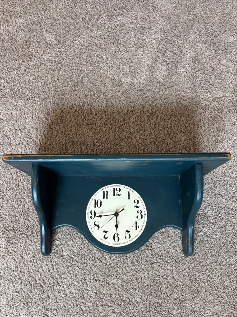 Vintage Wooden Blue Distressed Clock Shelf Farmhouse Décor 21x9.75” 8”